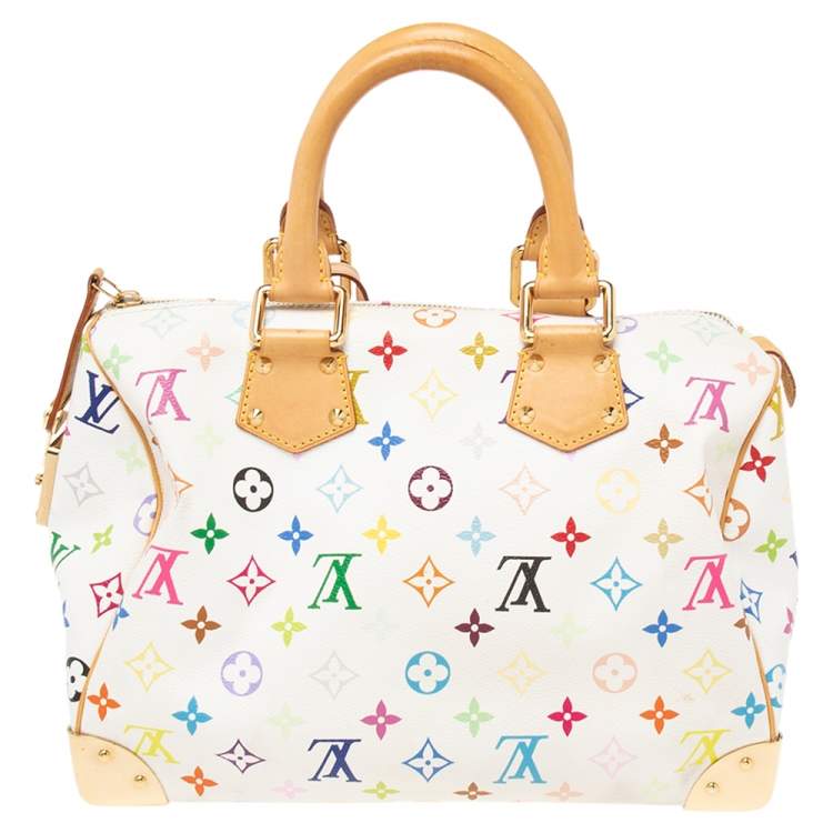 Pre Owned Louis Vuitton White Monogram Multicolore Canvas Speedy 30 Bag