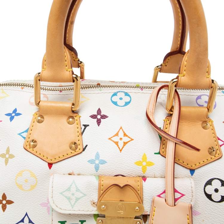 Pre Owned Louis Vuitton White Monogram Multicolore Canvas Speedy 30 Bag