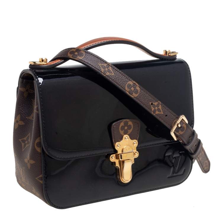 Pre Owned Louis Vuitton Black Vernis Leather And Monogram Canvas Cherrywood BB Bag