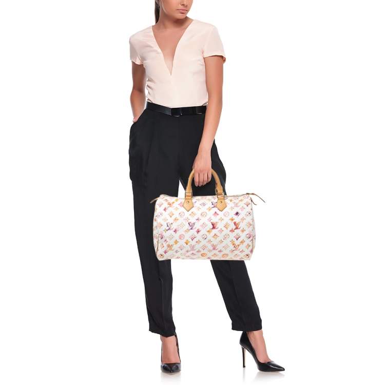 Pre Owned Louis Vuitton Richard Prince Monogram Watercolor Aquarelle Limited Edition Speedy 35 Bag