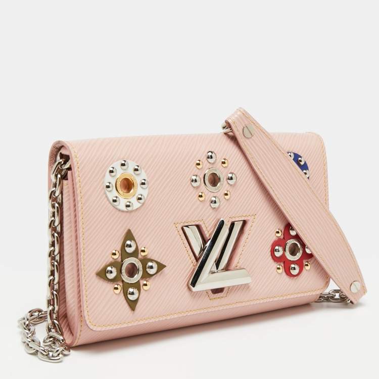 Pre Owned Louis Vuitton Rose Ballerina Epi Leather Mechanical Flower Twist Wallet On Chain