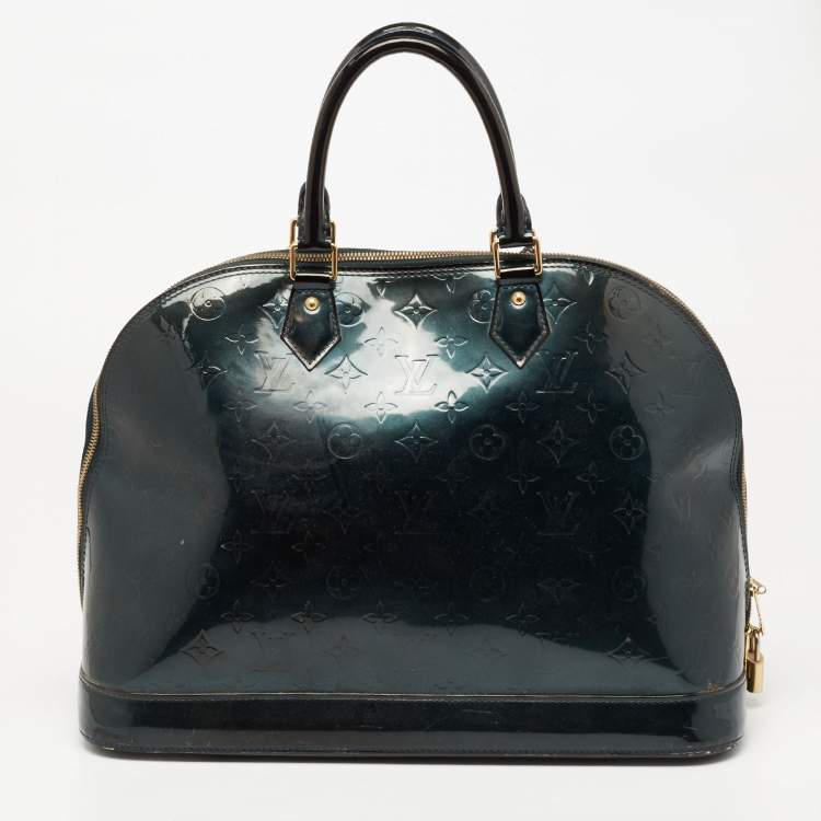 Pre Owned Louis Vuitton Blue Nuit Monogram Vernis Alma GM Bag