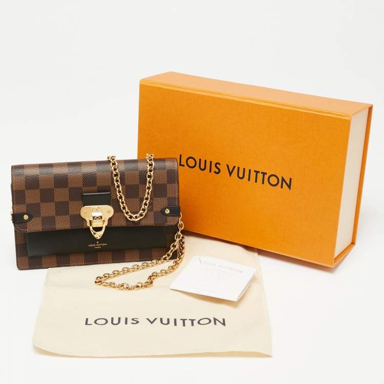 Pre Owned Louis Vuitton Black Damier Ebene Canvas and Leather Vavin Wallet on Chain