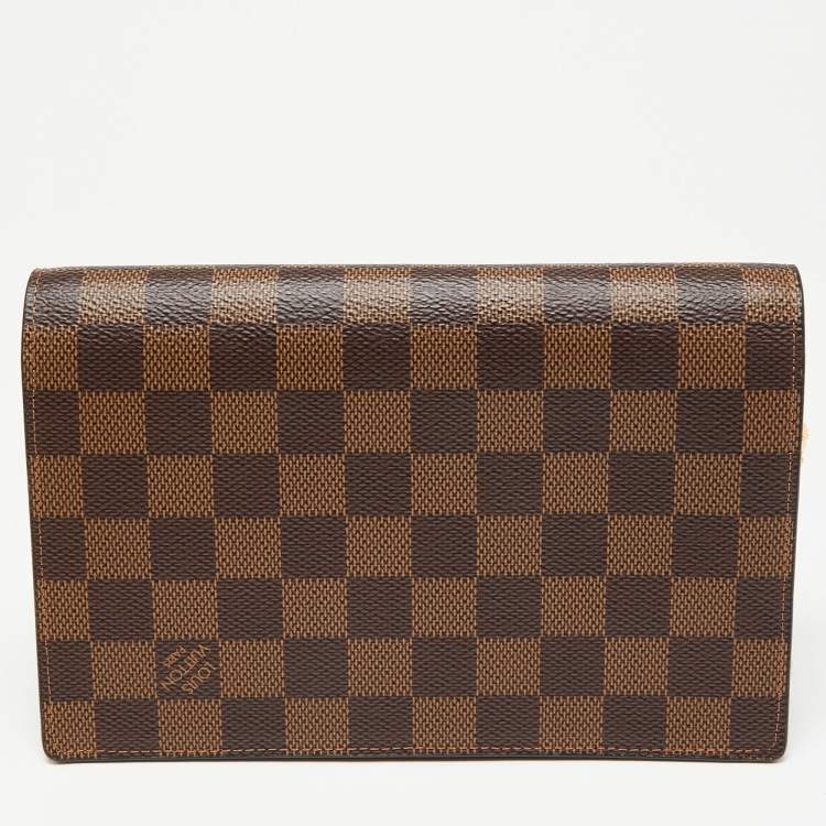 Pre Owned Louis Vuitton Black Damier Ebene Canvas and Leather Vavin Wallet on Chain