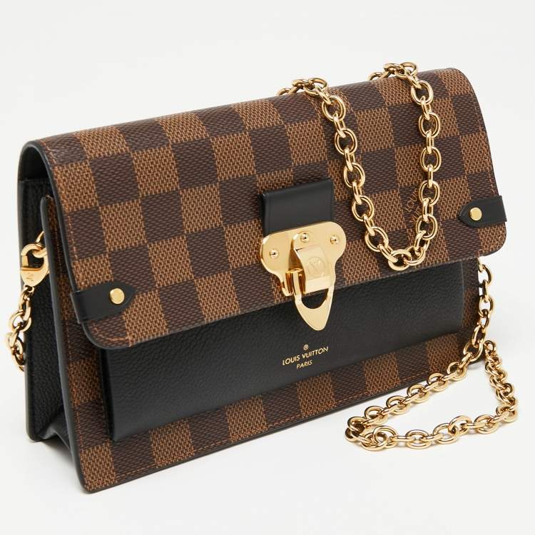 Pre Owned Louis Vuitton Black Damier Ebene Canvas and Leather Vavin Wallet on Chain