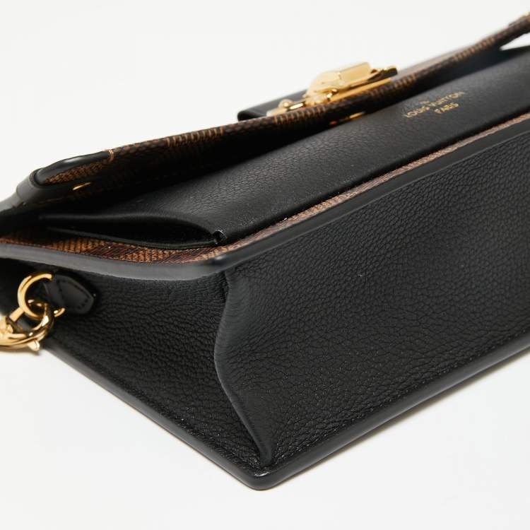 Pre Owned Louis Vuitton Black Damier Ebene Canvas and Leather Vavin Wallet on Chain