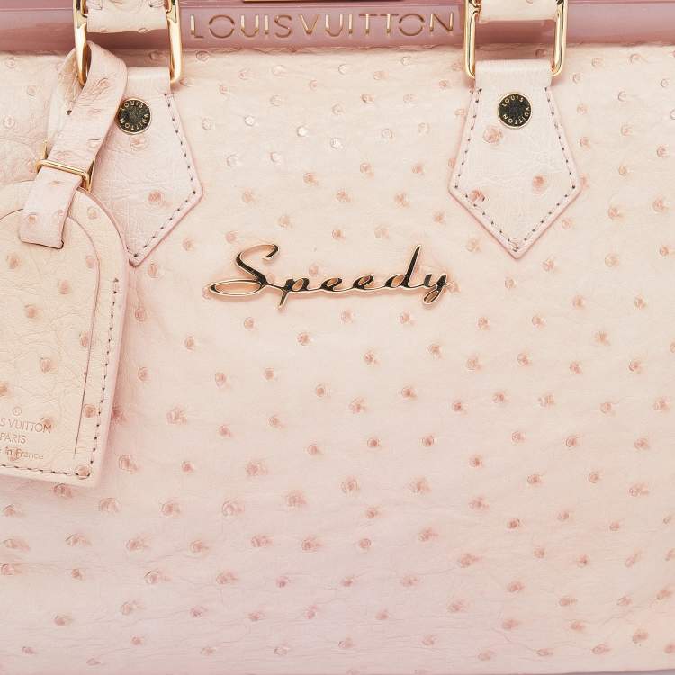 Pre Owned Louis Vuitton Poudre Ostrich Limited Edition Frame Speedy Bag