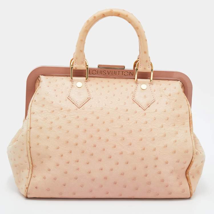 Pre Owned Louis Vuitton Poudre Ostrich Limited Edition Frame Speedy Bag