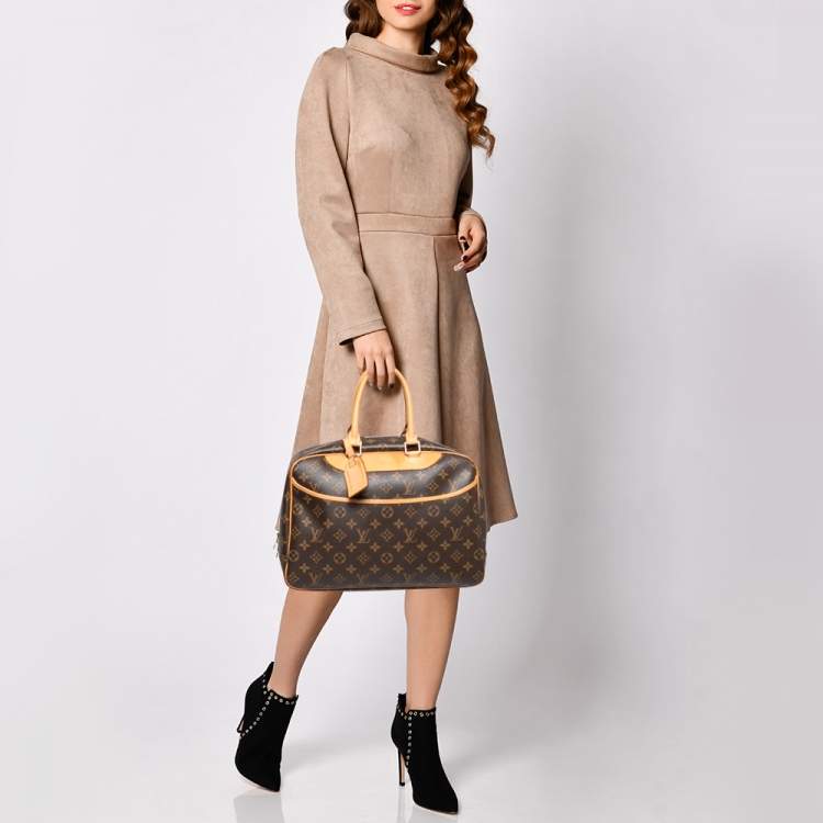 Louis Vuitton Deauville Monogram Satchel Handbag Brown Leather Top Handle  Purse