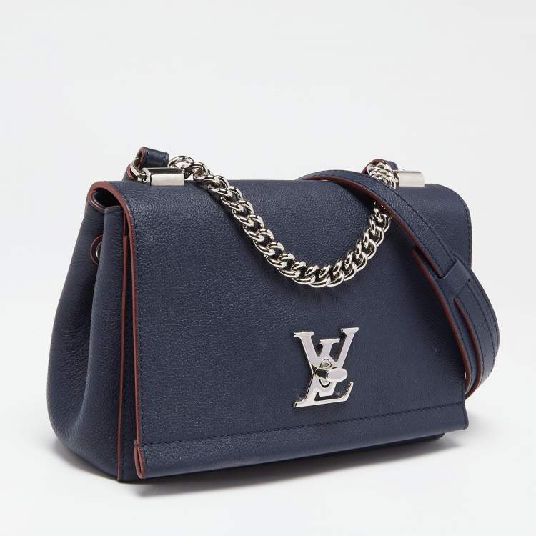 Pre Owned Louis Vuitton Navy Blue Leather Lockme II BB Bag