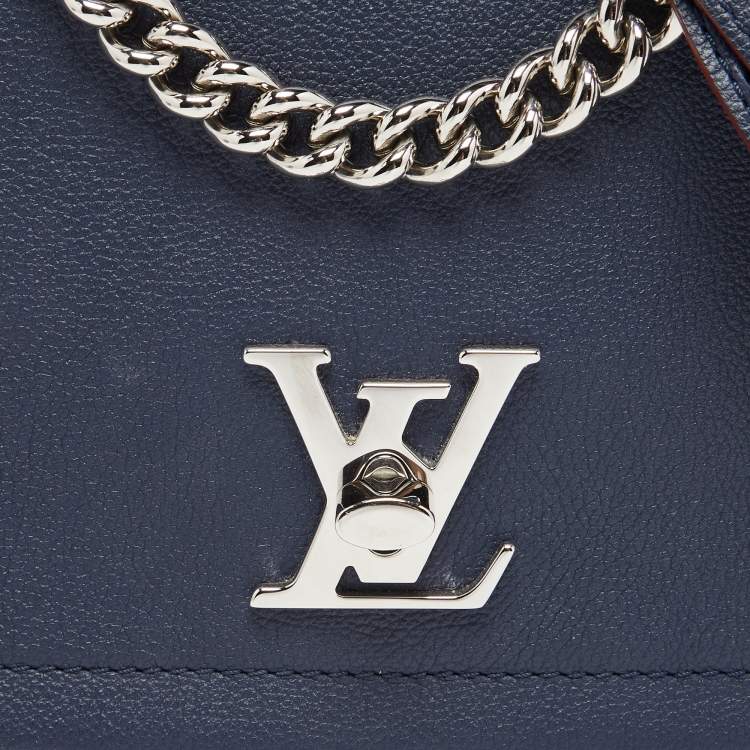 Pre Owned Louis Vuitton Navy Blue Leather Lockme II BB Bag