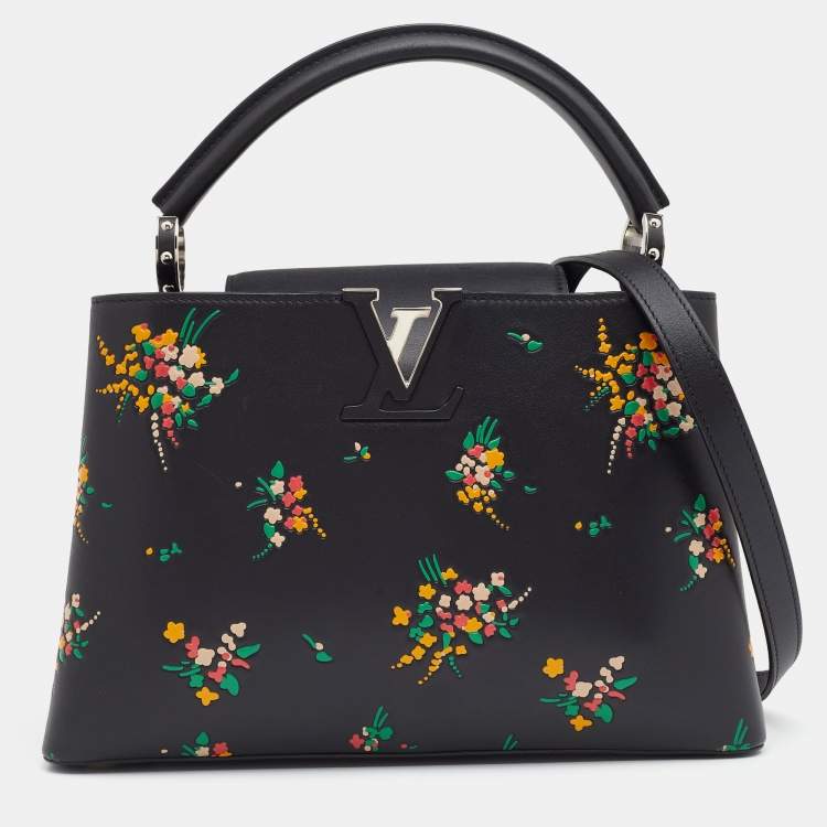 Louis Vuitton Capucines PM Flower Detail Grained Leather Tote