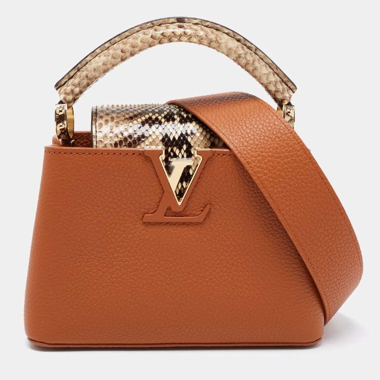 Capucines Mini Bag Luxury - Ramadan Gift Idea - Taupe - Leather and Python, Women