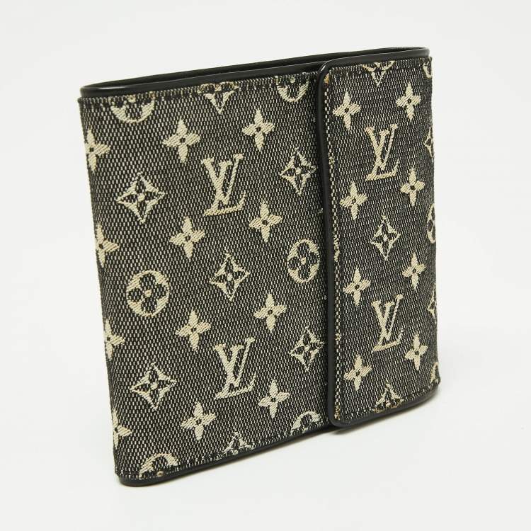 Pre Owned Louis Vuitton Black Mini Lin Canvas Trifold Compact Wallet
