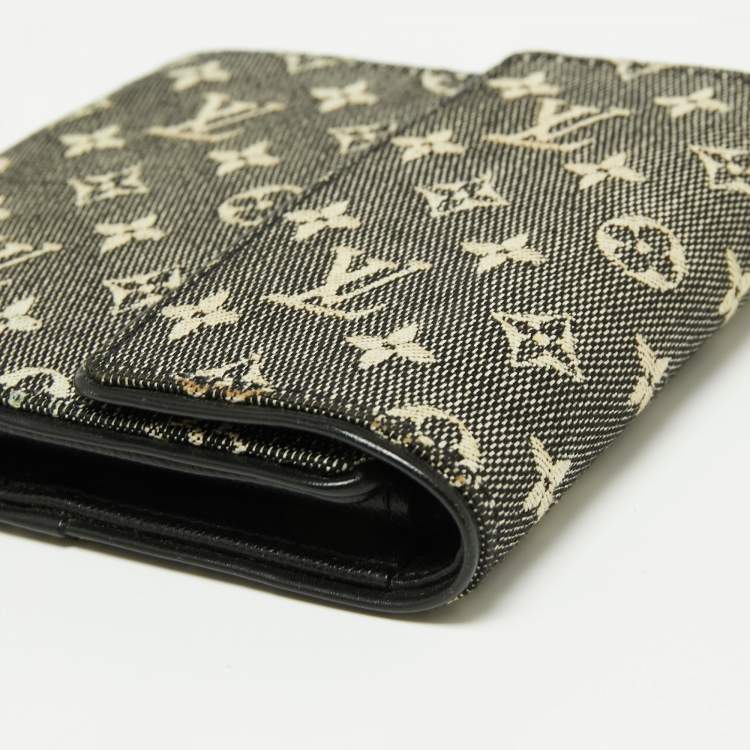 Pre Owned Louis Vuitton Black Mini Lin Canvas Trifold Compact Wallet