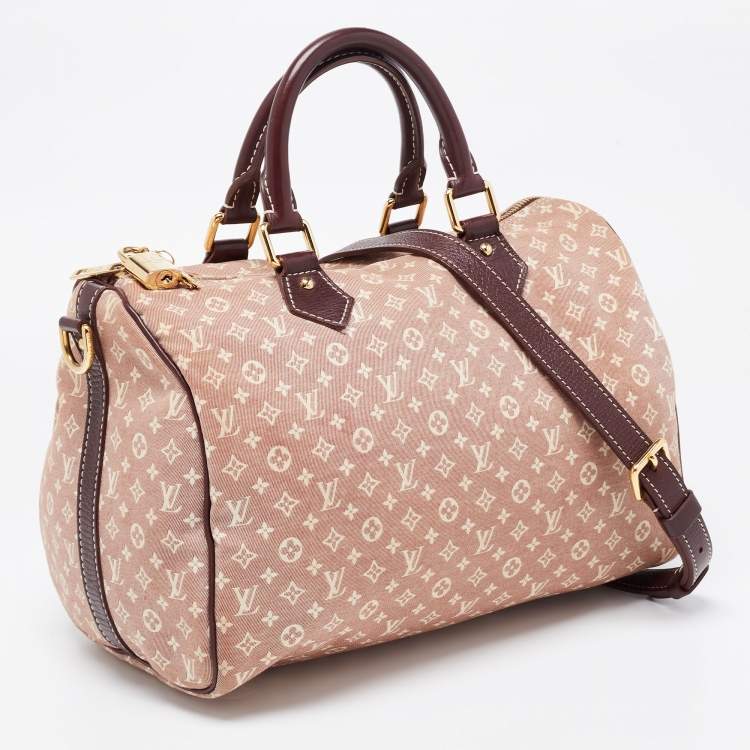 Pre Owned Louis Vuitton Burgundy Monogram Mini Lin Canvas Speedy 30 Bag