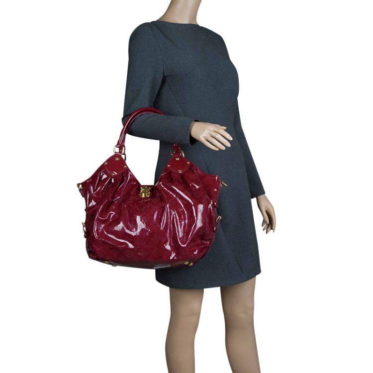 Louis Vuitton Mahina Surya L Hobo Bag Handbag Black Patent Leather Auth