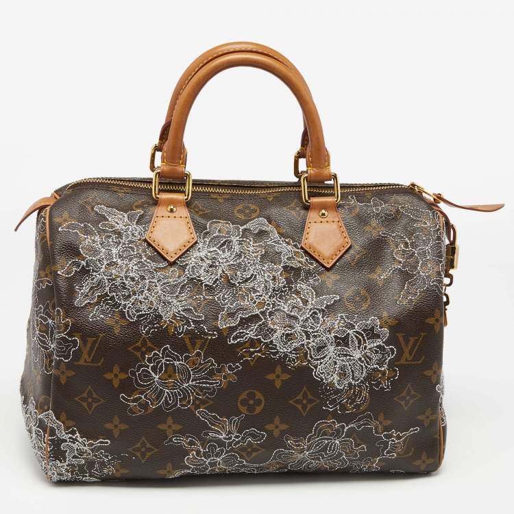 Pre Owned Louis Vuitton Monogram Canvas and Leather Limited Edition Dentelle Speedy 30 Bag