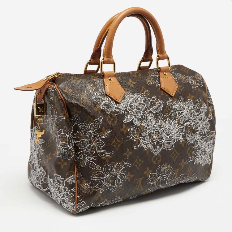 Pre Owned Louis Vuitton Monogram Canvas and Leather Limited Edition Dentelle Speedy 30 Bag