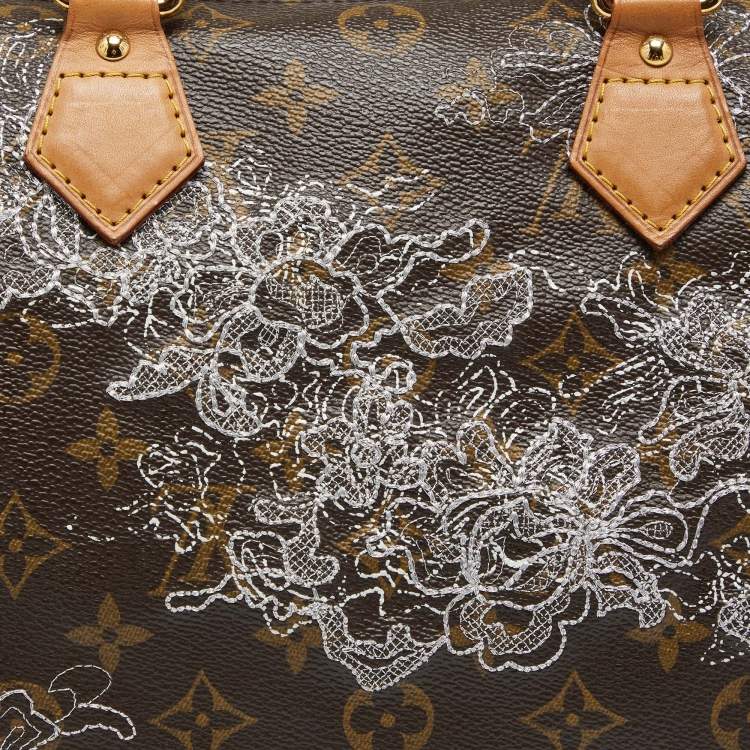 Pre Owned Louis Vuitton Monogram Canvas and Leather Limited Edition Dentelle Speedy 30 Bag