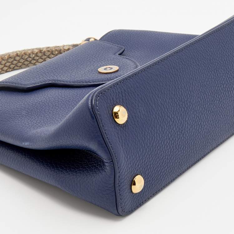 Pre Owned Louis Vuitton Blue Taurillon Leather and Python Capucines MM bag