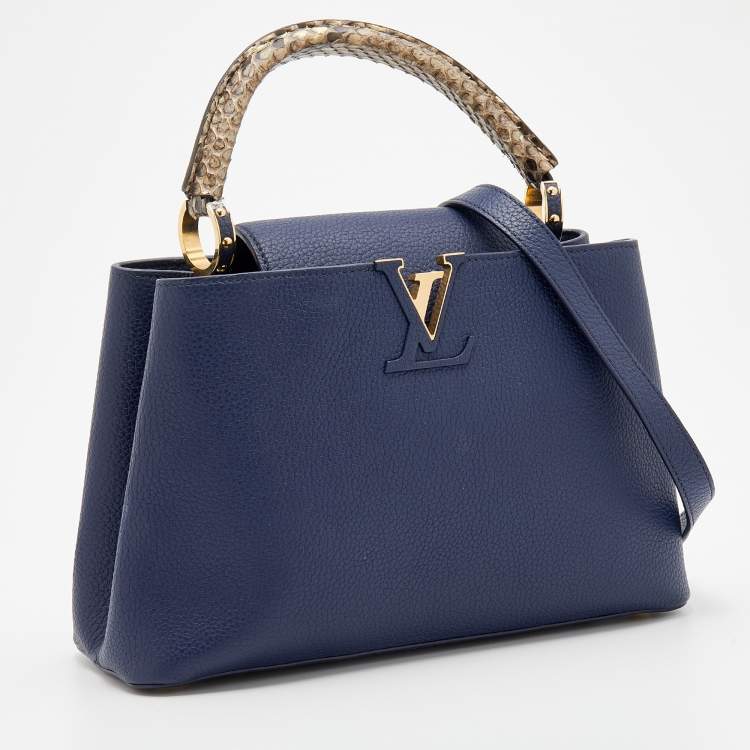 Pre Owned Louis Vuitton Blue Taurillon Leather and Python Capucines MM bag