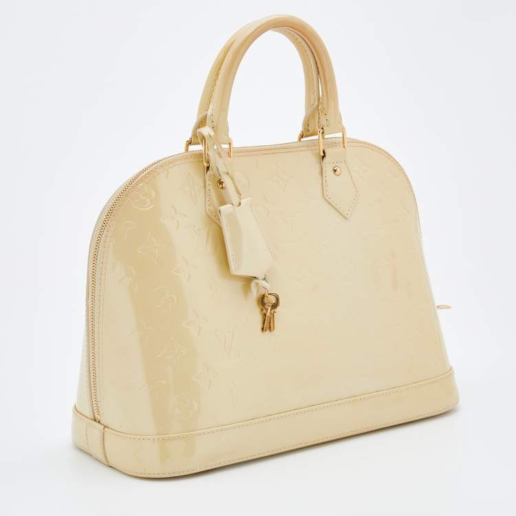 Pre Owned Louis Vuitton Blanc Corail Monogram Vernis Alma PM Bag