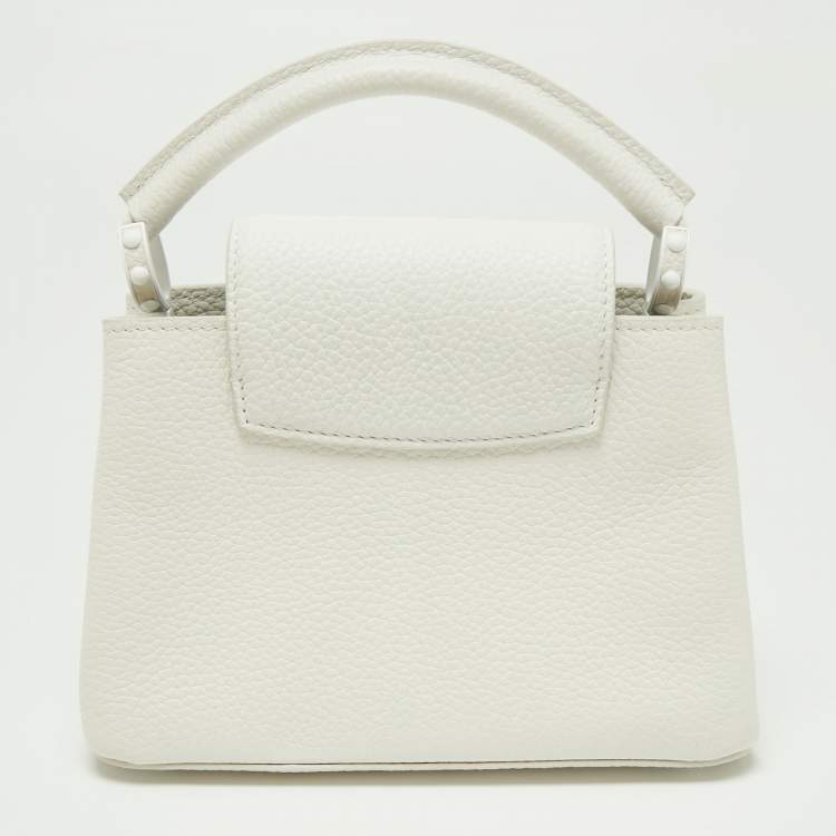 Pre Owned Louis Vuitton White Taurillon Leather Capucines Mini Bag