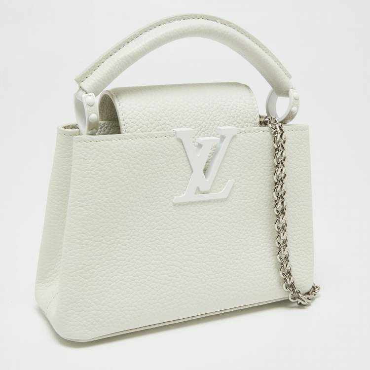 Pre Owned Louis Vuitton White Taurillon Leather Capucines Mini Bag