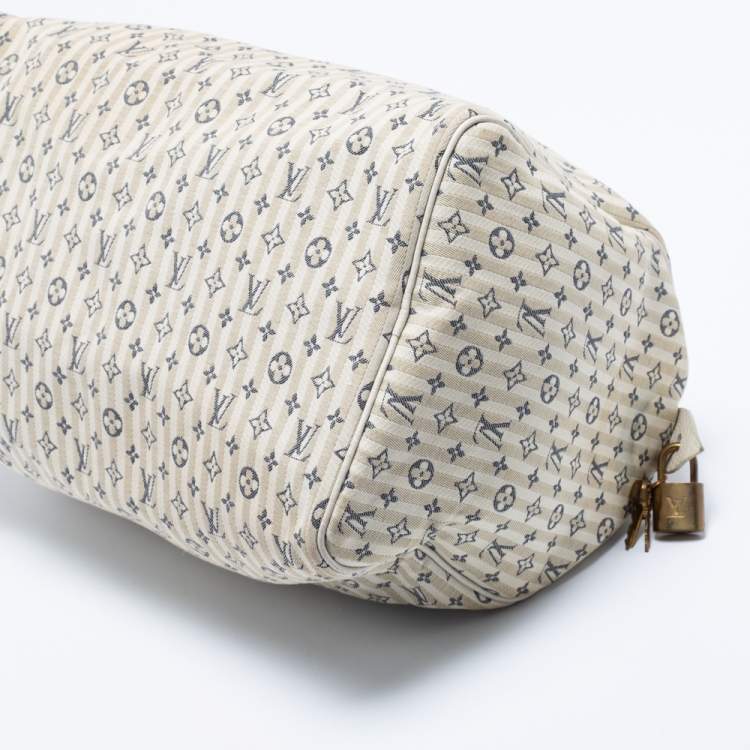 Pre Owned Louis Vuitton Blue/Beige Monogram Mini Lin Croisette Speedy 30