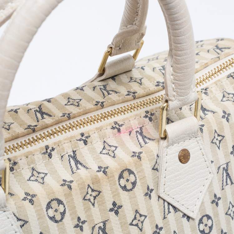 Pre Owned Louis Vuitton Blue/Beige Monogram Mini Lin Croisette Speedy 30