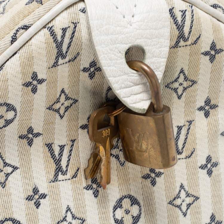 Pre Owned Louis Vuitton Blue/Beige Monogram Mini Lin Croisette Speedy 30