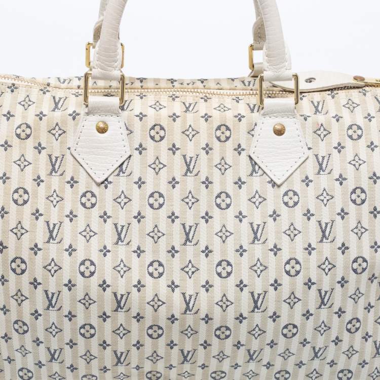 Pre Owned Louis Vuitton Blue/Beige Monogram Mini Lin Croisette Speedy 30