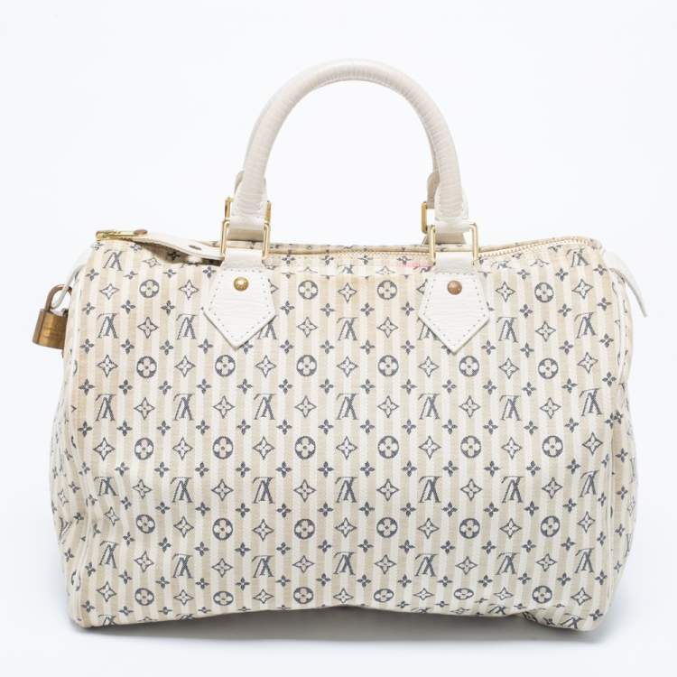 Pre Owned Louis Vuitton Blue/Beige Monogram Mini Lin Croisette Speedy 30