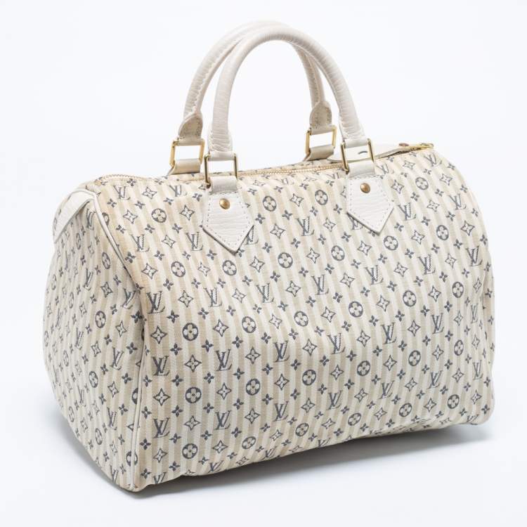 Pre Owned Louis Vuitton Blue/Beige Monogram Mini Lin Croisette Speedy 30