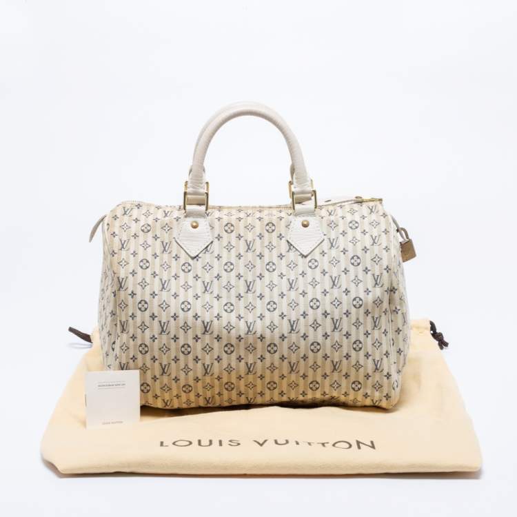 Pre Owned Louis Vuitton Blue/Beige Monogram Mini Lin Croisette Speedy 30