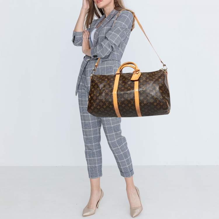 Louis Vuitton Bag Women Keepall Bandouliere 50 Monogram Print Canvas Brown