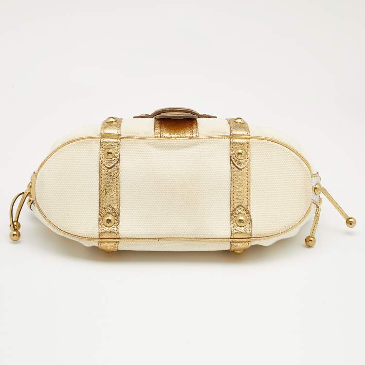 Pre Owned Louis Vuitton Cream/Gold Canvas and Leather Antigua Theda PM Bag