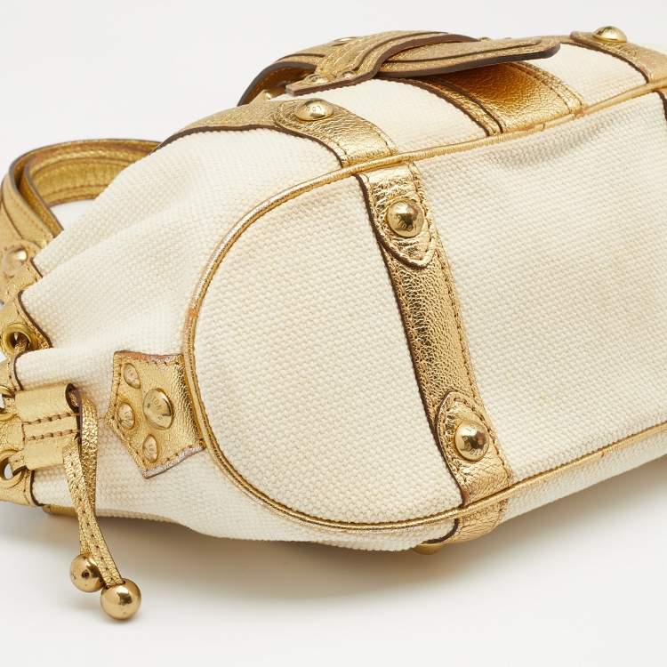 Pre Owned Louis Vuitton Cream/Gold Canvas and Leather Antigua Theda PM Bag