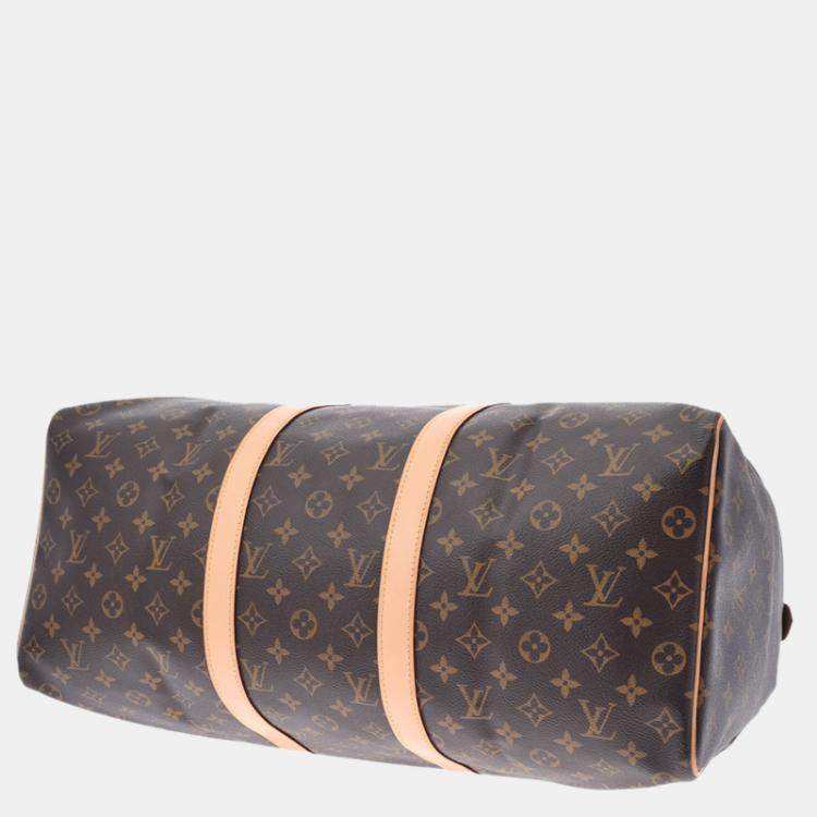 Pre Owned Louis Vuitton Brown Canvas Keepall Bandouliere 50 Duffel Bag 