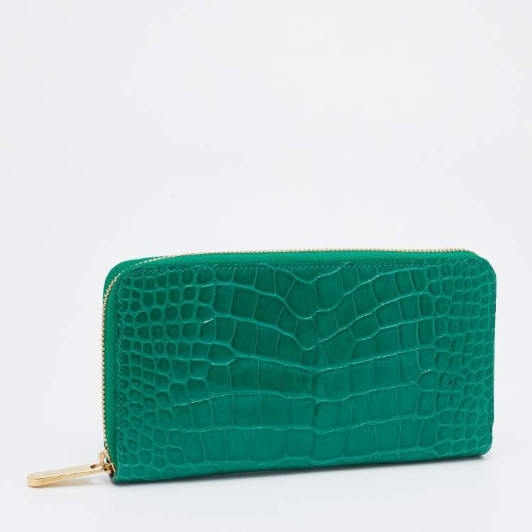 Pre Owned Louis Vuitton Green Alligator Leather Zippy Wallet
