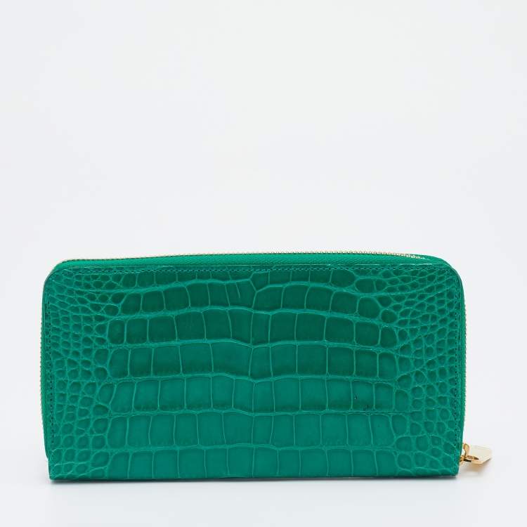 Pre Owned Louis Vuitton Green Alligator Leather Zippy Wallet