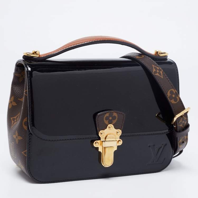 Pre Owned Louis Vuitton Black Vernis Leather And Monogram Canvas Cherrywood BB Bag