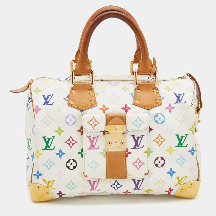 Pre Owned Louis Vuitton White Monogram Multicolore Canvas Speedy 30 Bag