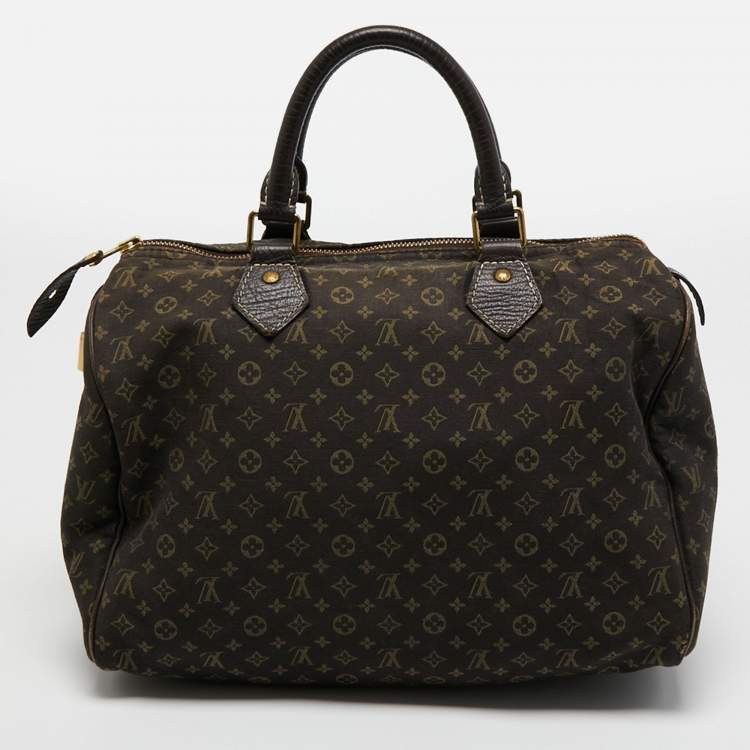 Pre Owned Louis Vuitton Fusain Monogram Mini Lin Canvas Speedy 30 Bag