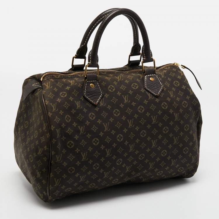 Pre Owned Louis Vuitton Fusain Monogram Mini Lin Canvas Speedy 30 Bag