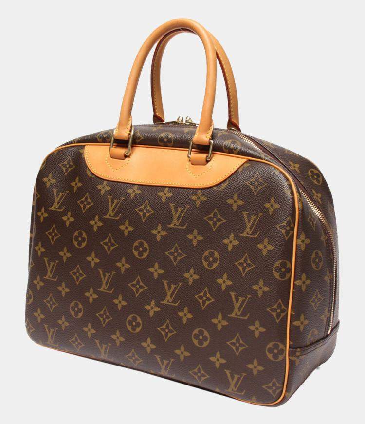 Louis Vuitton Deauville Monogram Satchel Handbag Brown Leather Top Handle  Purse