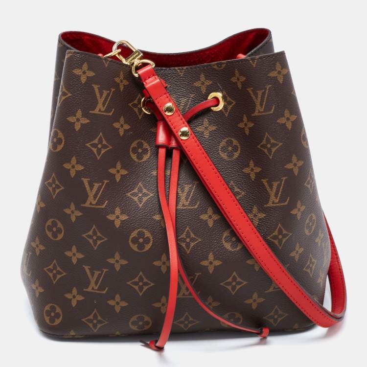 Louis Vuitton Brown Monogram Red Neonoe Bucket Bag Shoulder Tote