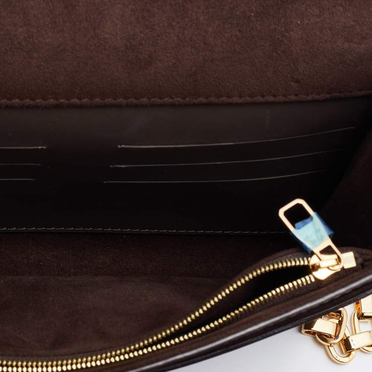 Pre Owned Louis Vuitton Taupe Leather Chain Louise MM Clutch
