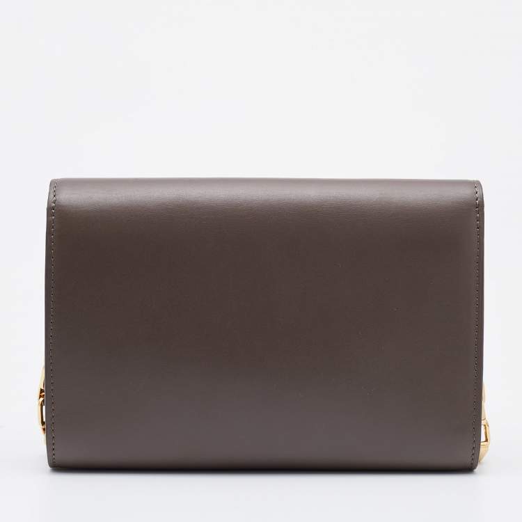 Pre Owned Louis Vuitton Taupe Leather Chain Louise MM Clutch